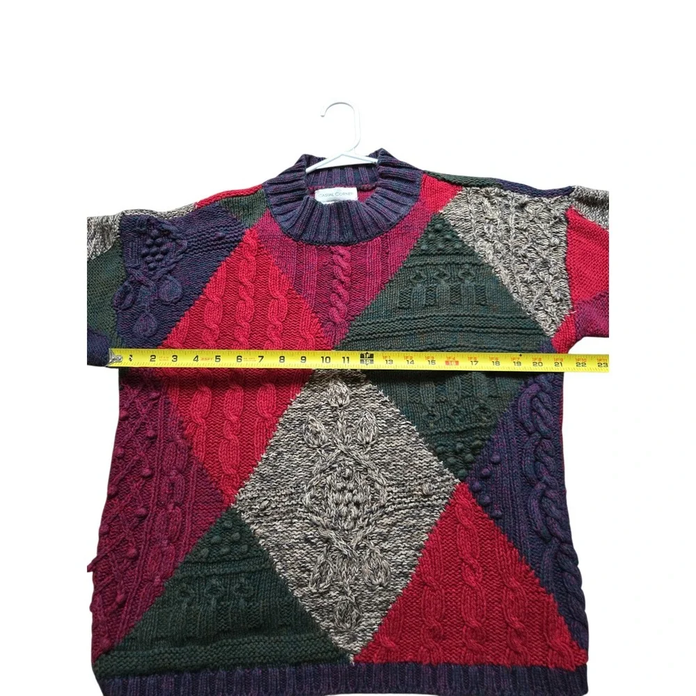 Vintage Casual Corner Chunky Sweater Med Diamond Argyle Green‎ Burgundy Tan EUC